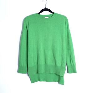 VAN KUKIL Cashmere Crew Oversized Sweater Green Hi Low Long Sleeve Women's XS